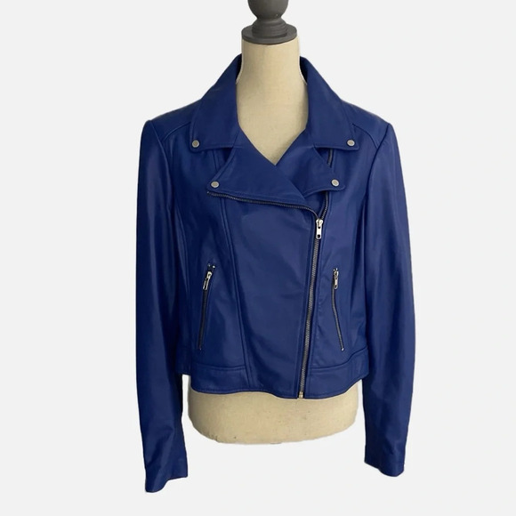 LAMARQUE‎ Women’s Riley Leather Moto Jacket Size XL Blue Asymmetrical NWT - Picture 12 of 12